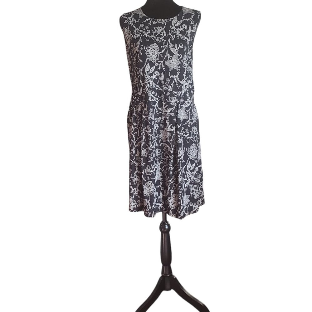 Summwr J.jill  dress, Large, black  with white flower etchings. Sleeveless knit…